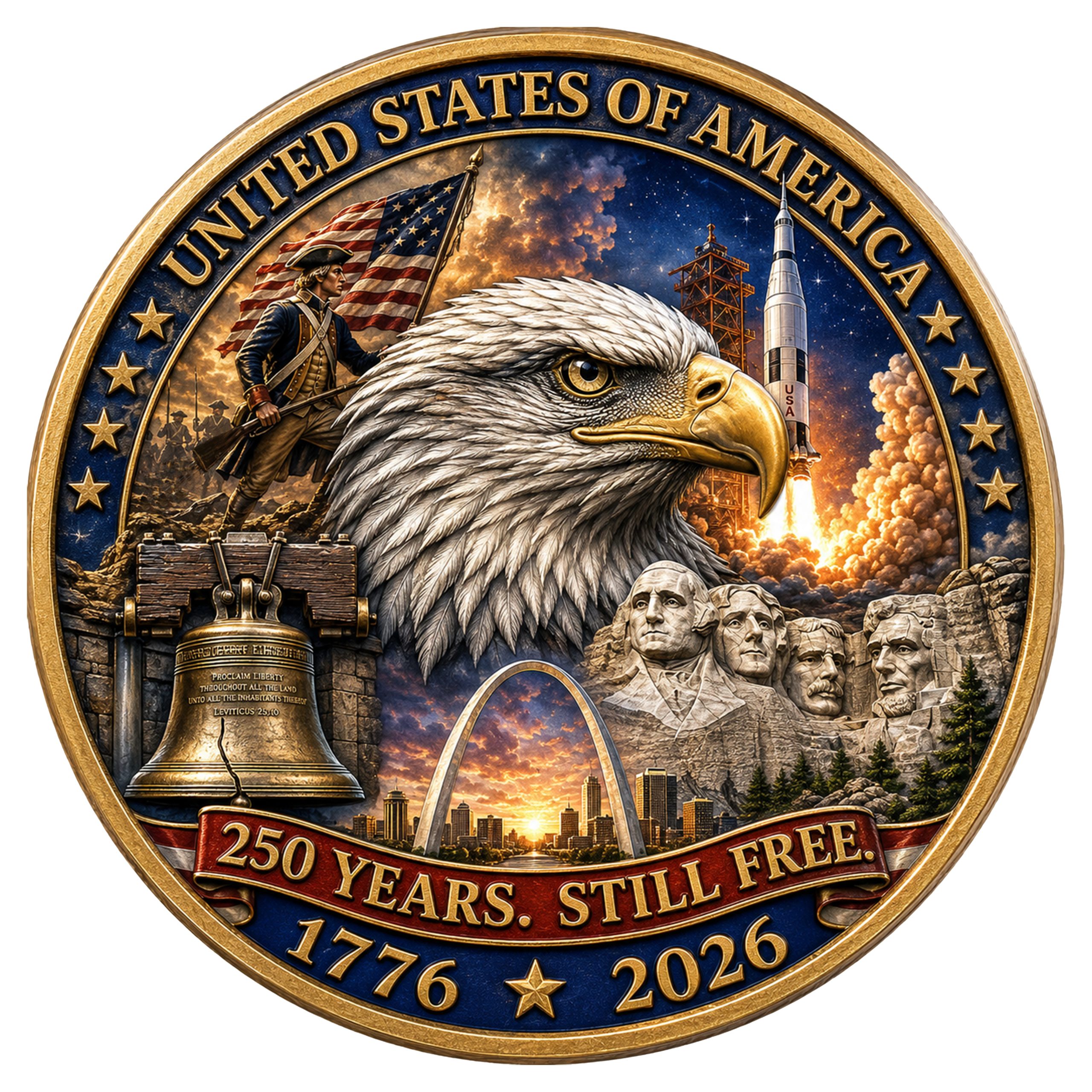 250th Anniversary Commemorative Coin, front: 250 Years, Still Free