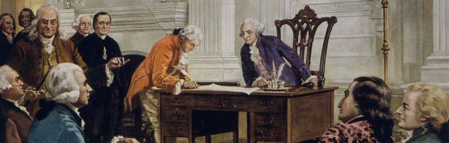 Delegates drafting the United States Constitution during the Constitutional Convention in Philadelphia in 1787.