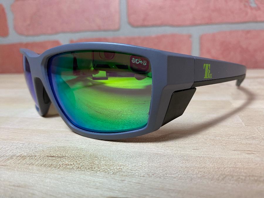 TacticalRx Mother Trucker shooting glasses, battleship gray frame with Clay Killer polarized lenses