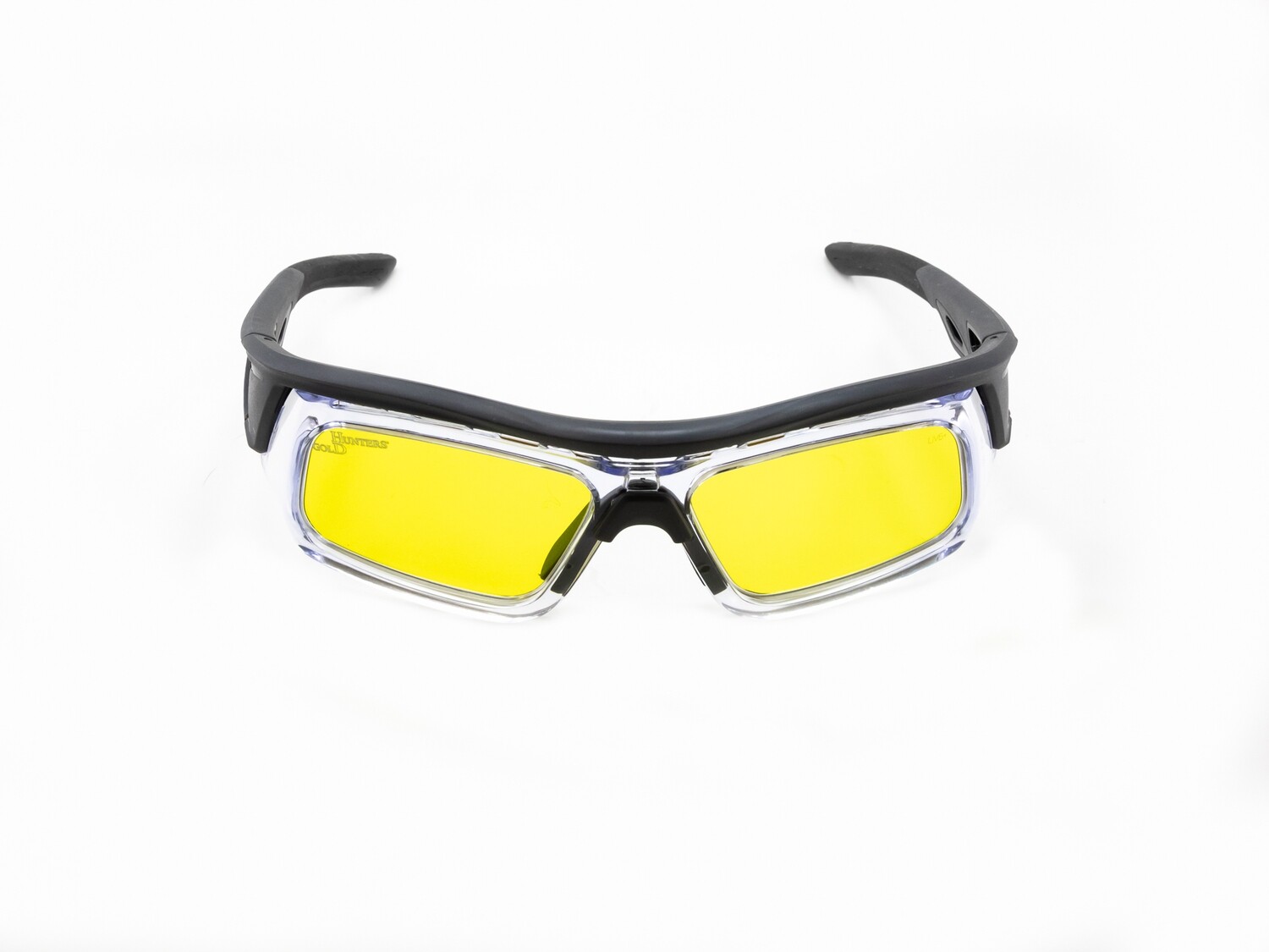 Hunters HD Gold Velocity shooting glasses with gold photochromic Trivex lenses and grey and black frame
