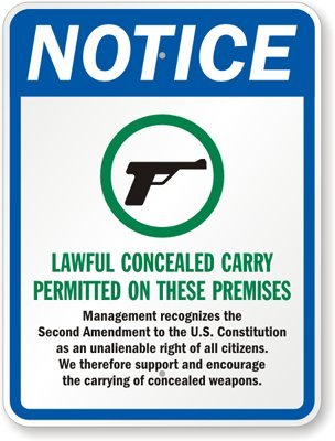Lawful Concealed Carry Permitted On These Premises Sign, 24" x 18"